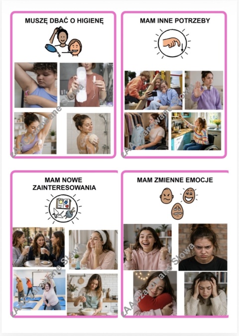 "DOJRZEWANIE" - MATERIAŁY EDUKACYJNE, KARTY PRACY AAC, SYMBOLE PCS