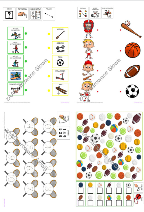 SPORT - CAŁY PAKIET, KARTY PRACY AAC, SYMBOLE PCS