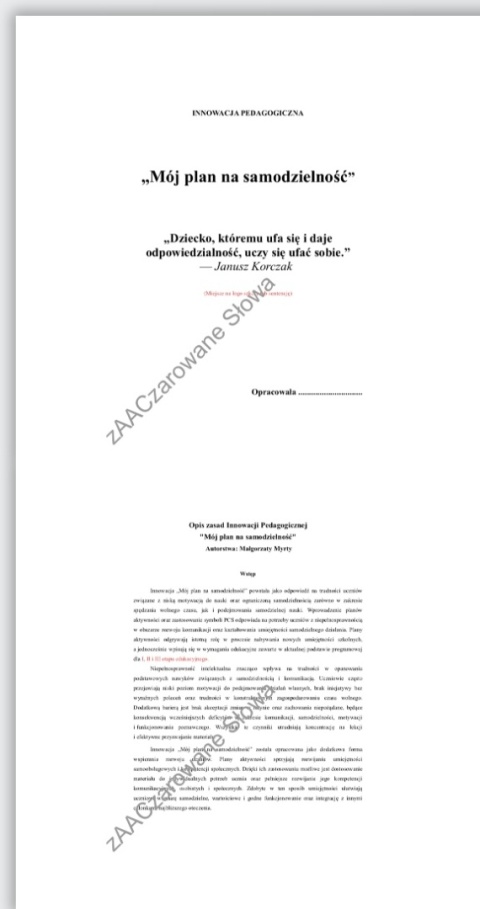 Innowacja pedagogiczna "Mój plan na samodzielność"